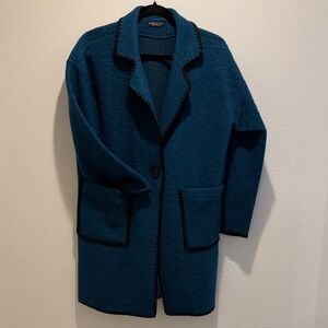 Weekend Wool Teal Blazer with Black Accents